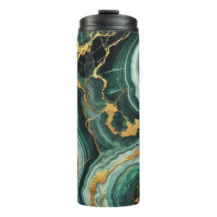 Bouteilles Isothermes Emerald Green & Gold Marble Look Mariage Glam