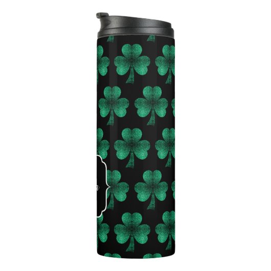 Bouteilles Isothermes Emerald Green Sparkle Shamrock noir Monogramme (Tourné sur la droite)