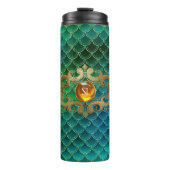 Bouteilles Isothermes Émeraude verte et dorée - Écailles de sirène (Devant)