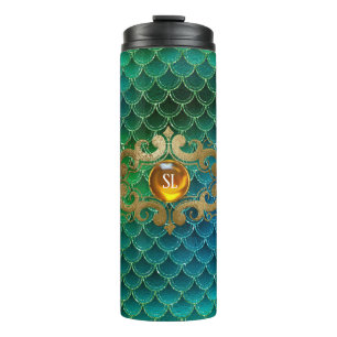 Bouteilles Isothermes Émeraude verte et dorée - Écailles de sirène