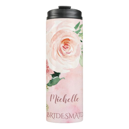 Bouteilles Isothermes Épouse rose florale avec nom (Devant)