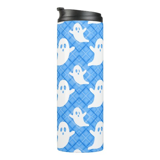 Bouteilles Isothermes Fantômes mignons sur Plaid bleu (Tourné sur la droite)