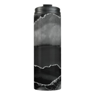 Bouteilles Isothermes Fausse Agate Marbrée Noire Élégant Paillettes Arge