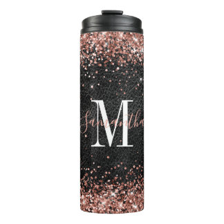Bouteilles Isothermes Faux cuir rose gold pailleté Monogram en cuir noir