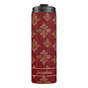 Bouteilles Isothermes Faux flocons de neige en feuille d'or sur fond rou