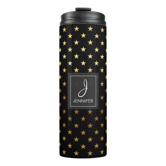 Bouteilles Isothermes Faux Gold Foil et Black Star Motif Monogramme (Devant)
