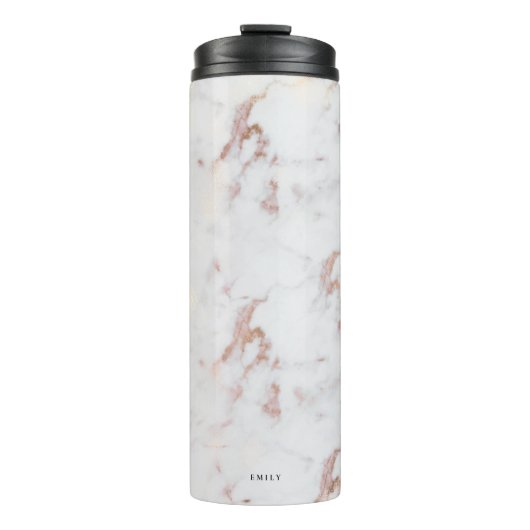 Bouteilles Isothermes Faux Marbre blanc et Rose Gold Custom (Devant)
