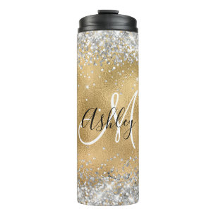 Bouteilles Isothermes Faux papier doré avec monogramme pailleté scintill