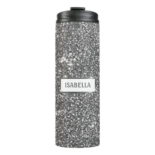 Bouteilles Isothermes Faux Silver Parties scintillant Texture Look & Cus (Devant)