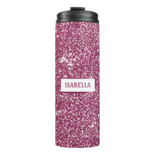 Bouteilles Isothermes Faux Texture Rose Pailleté Avec Nom Personnalisé