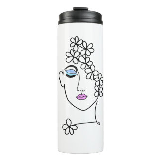 Bouteilles Isothermes Femme avec fleurs dessin au trait