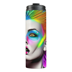 Bouteilles Isothermes Femme dystopique en Mohawk arc-en-ciel Abstrait mo