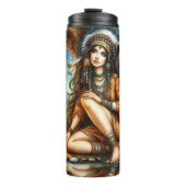 Bouteilles Isothermes Femme indigène, ours, feu de camp : eaux calmes (Devant)