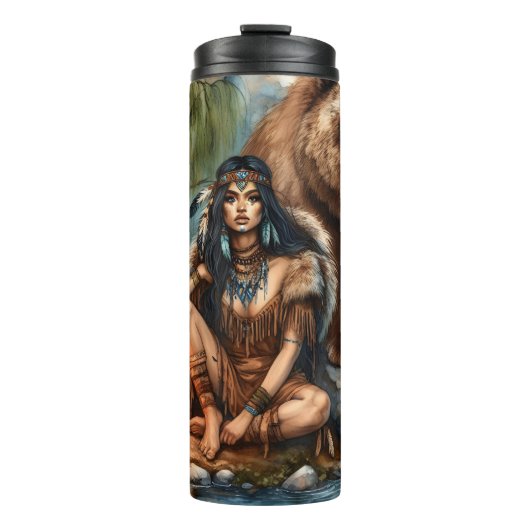 Bouteilles Isothermes Femme Indigène, Ours, Feu : Esprit (Devant)