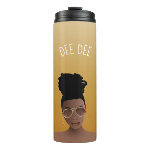 Bouteilles Isothermes Femme noire avec des tons or et un gros bonnet, or