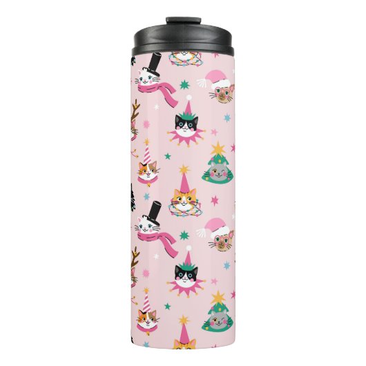Bouteilles Isothermes Festive Chat Faces en Motif Casquette de vacances (Devant)