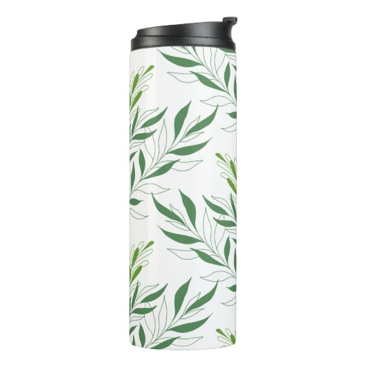 Bouteilles Isothermes Feuillage De Verdure Motif Élégant Vert Et Blanc (Tourné sur la gauche)