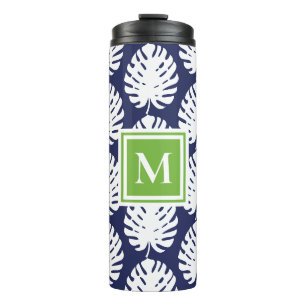Bouteilles Isothermes Feuille de Monstera Vert Navy Blanc Monogramme Côt