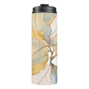 Bouteilles Isothermes Feuilles botaniques aquarelles bleu or mat