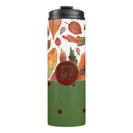 Bouteilles Isothermes Feuilles d'automne monogrammes Automne Rouge Vert  (Devant)