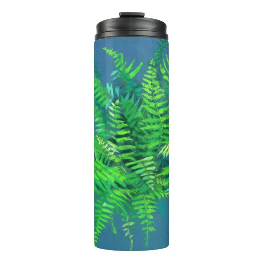 Bouteilles Isothermes Feuilles de fougères, design floral, verdure, bleu (Devant)