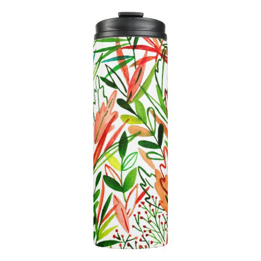 Bouteilles Isothermes Feuilles exotiques, fleurs, aquarelle de la forêt  (Devant)