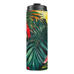 Bouteilles Isothermes Feuilles tropicales colorées et fleurs d'Hibiscus
