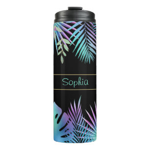 Bouteilles Isothermes Feuilles tropicales iridescentes, nom sarcelle DIY