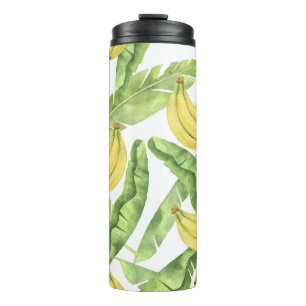 Bouteilles Isothermes Feuilles tropicaux, bananes, motif aquarelle.