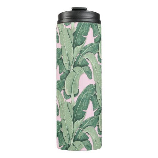 Bouteilles Isothermes Feuilles tropicaux verts et roses | Cabane (Devant)