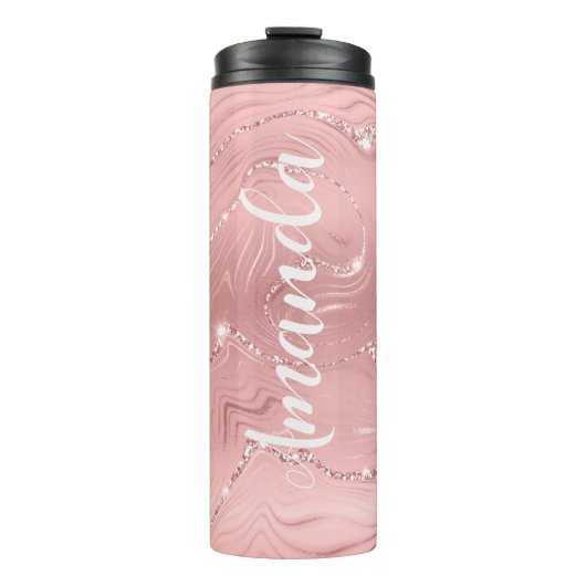 Bouteilles Isothermes Fille Blush Rose Parties scintillant Or Monogramme (Devant)