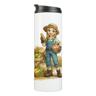 Bouteilles Isothermes Fille de la ferme avec des œufs, joli art rustique