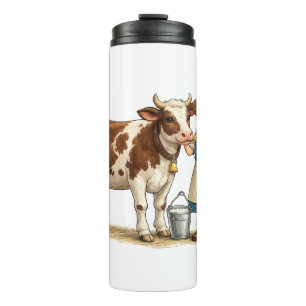 Bouteilles Isothermes Fille de la ferme avec vache, joli art de campagne