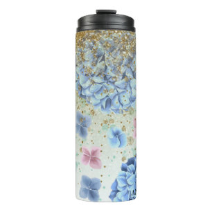 Bouteilles Isothermes *~* Fille Floral bleu rose Hydrangea Parties scint