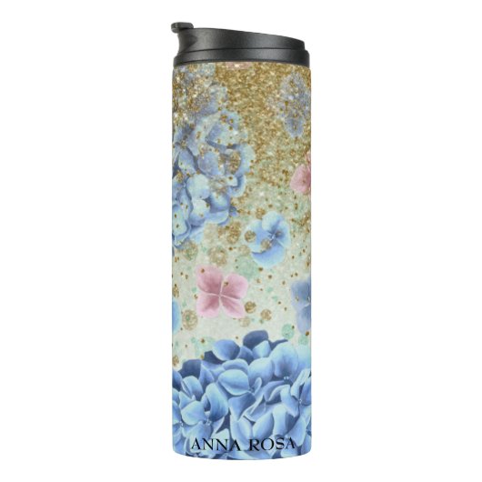 Bouteilles Isothermes *~* Fille Floral bleu rose Hydrangea Parties scint (Tourné sur la droite)