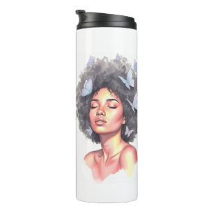 Bouteilles Isothermes Fille Noire Papillon Minimaliste Pastel Personnali