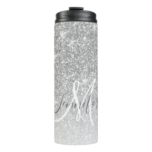 Bouteilles Isothermes Fille Parties scintillant Argent Blush Nom du mono (Devant)