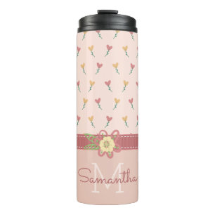 Bouteilles Isothermes Fille Pastel Peach Heart Flower Motif & Monogramme