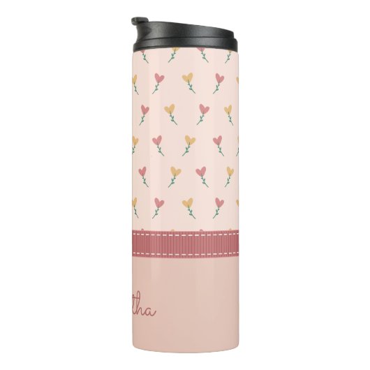 Bouteilles Isothermes Fille Pastel Peach Heart Flower Motif & Monogramme (Tourné sur la droite)