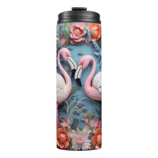 Bouteilles Isothermes Flamant rose 3d avec fleurs (Devant)