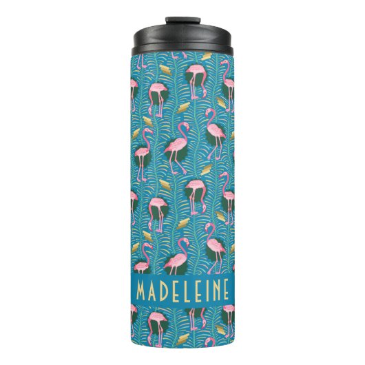 Bouteilles Isothermes Flamant rose Tropical Cute Turquoise Gold Motif Cu (Devant)