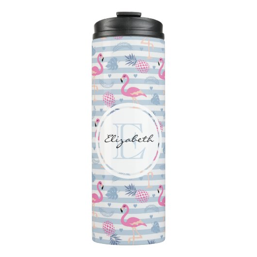 Bouteilles Isothermes Flamant rose Whimsical et ananas Motif Monogramme (Devant)