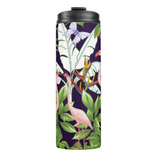 Bouteilles Isothermes Flamants roses, plantes tropicaux : motif vintage.