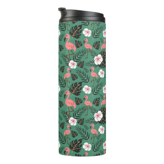 Bouteilles Isothermes Flamingo seamless pattern pink on green background (Tourné sur la droite)