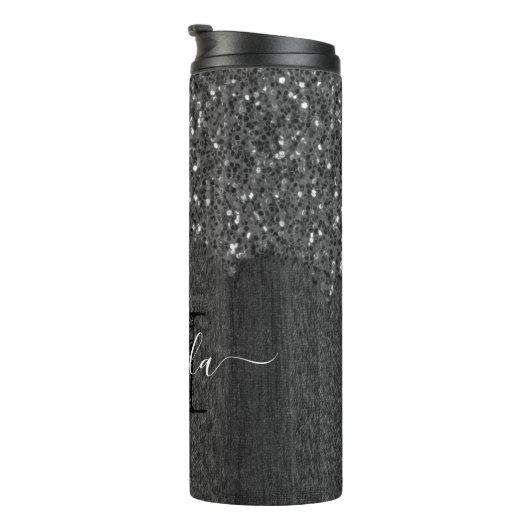 Bouteilles Isothermes Flamme blanc noir scintille bois rustique Monogram (Tourné sur la droite)