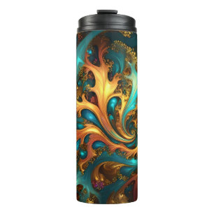 Bouteilles Isothermes Flammes Abstraites or Turquoise orange,