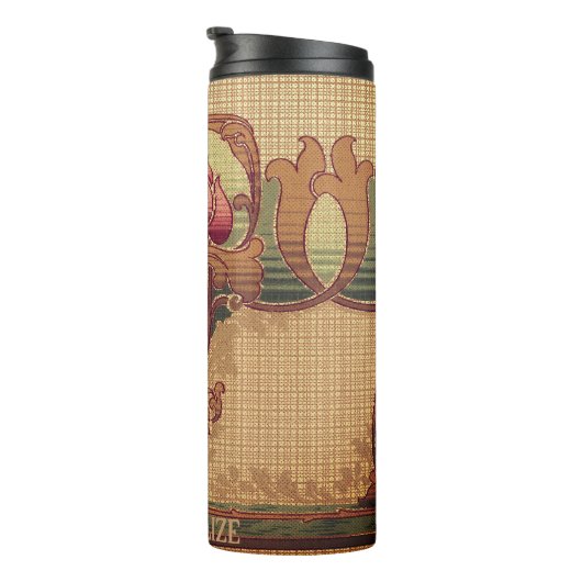 Bouteilles Isothermes Fleur abstraite Art nouveau bordeaux rouge vert (Tourné sur la droite)