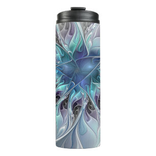 Bouteilles Isothermes Fleur Abstraite Fractale Moderne Avec Bleu
