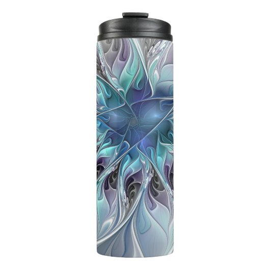 Bouteilles Isothermes Fleur Abstraite Fractale Moderne Avec Bleu (Devant)