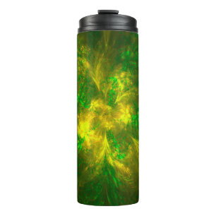 Bouteilles Isothermes Fleur Abstraite Motifs Jaune Et Vert